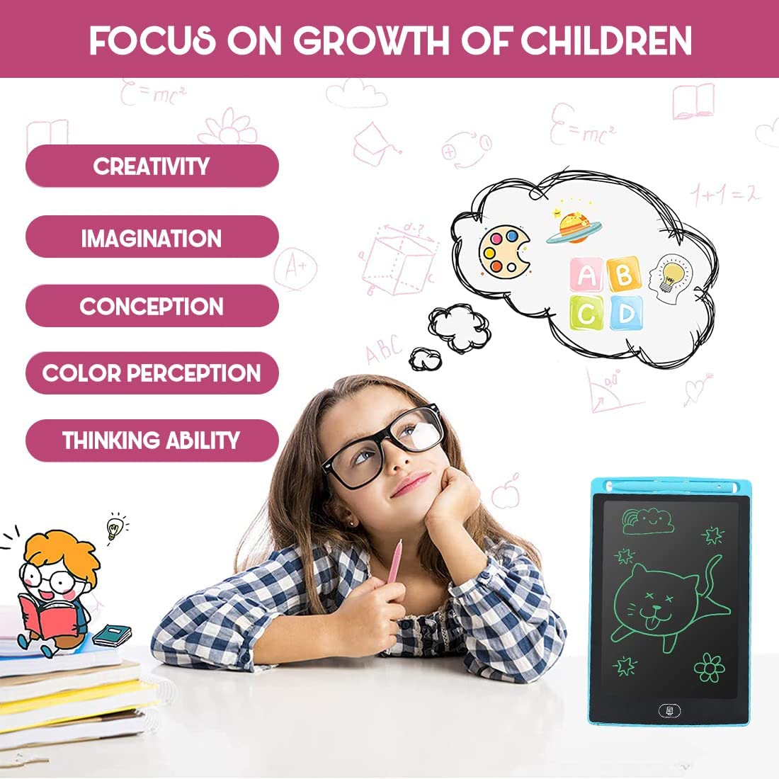 LCD Writing Tablet for Kids - Multi Colour Drawing Pad