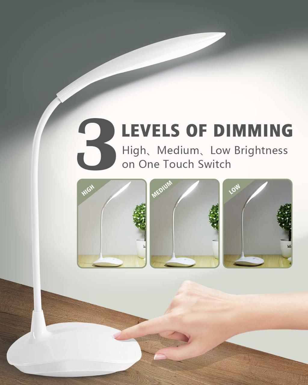 LED Desk Lamp with Touch Control & 3 Brightness Levels