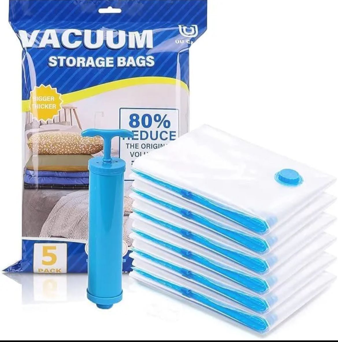 Vacuum Storage Bags Set with Hand Pump (5 Pack)