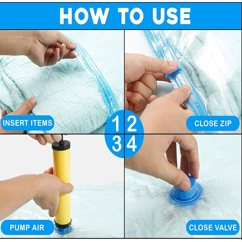 Vacuum Storage Bags Set with Hand Pump (5 Pack)