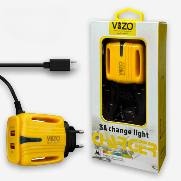 3A Light Change Charger with 2 USB Ports &amp; Built-in Micro USB Cable