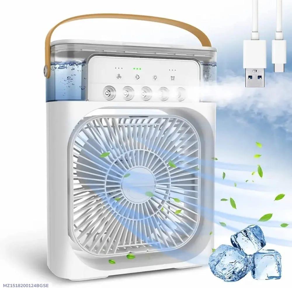Multi-Function Portable Desktop Air Cooler Fan – High-Velocity Cooling with LED Lighting, Adjustable Speed, and Built-in Humidifier Mist (Size 10 Inch)
