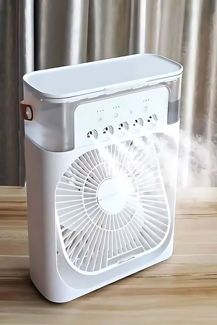 Multi-Function Portable Desktop Air Cooler Fan – High-Velocity Cooling with LED Lighting, Adjustable Speed, and Built-in Humidifier Mist (Size 10 Inch)