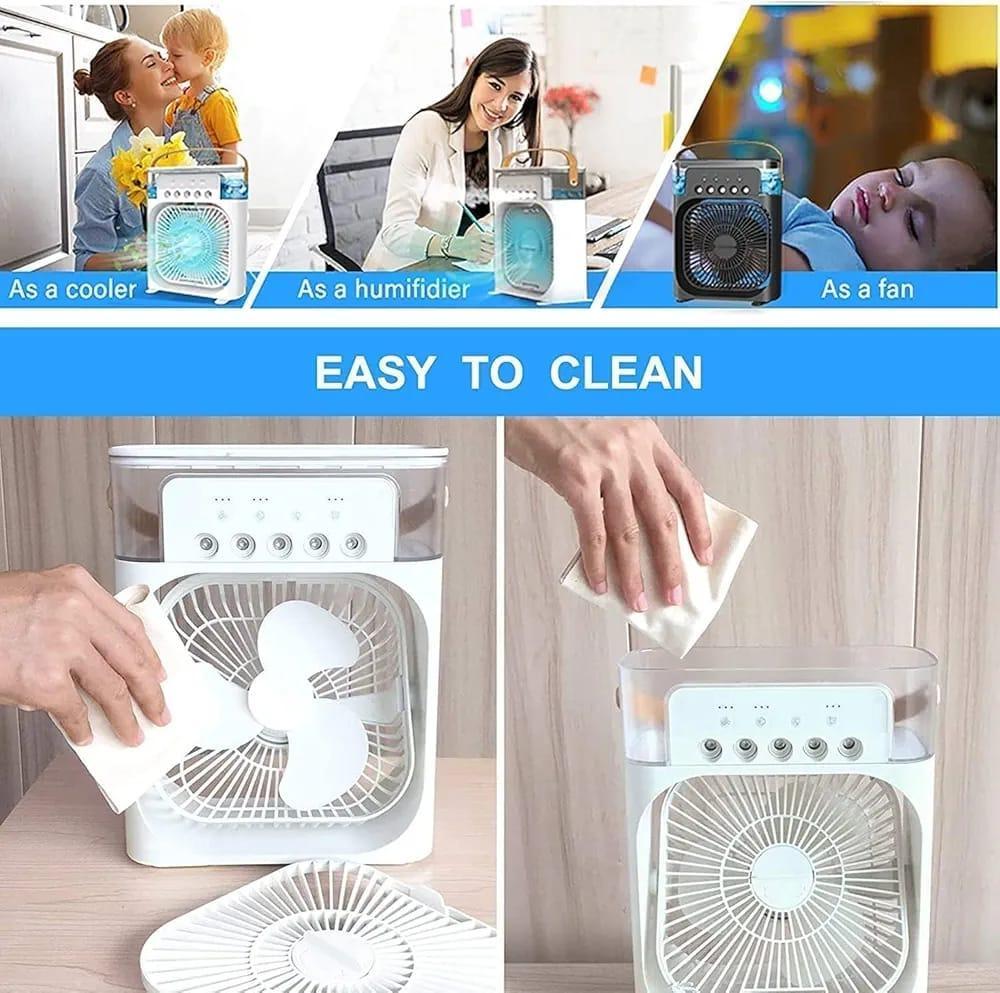 Multi-Function Portable Desktop Air Cooler Fan – High-Velocity Cooling with LED Lighting, Adjustable Speed, and Built-in Humidifier Mist (Size 10 Inch)