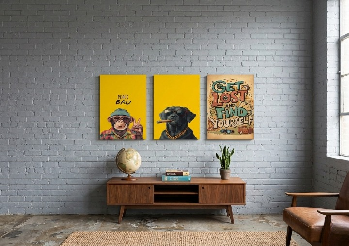 Urban Cool Ape & Dog Aesthetic Wooden Wall Art