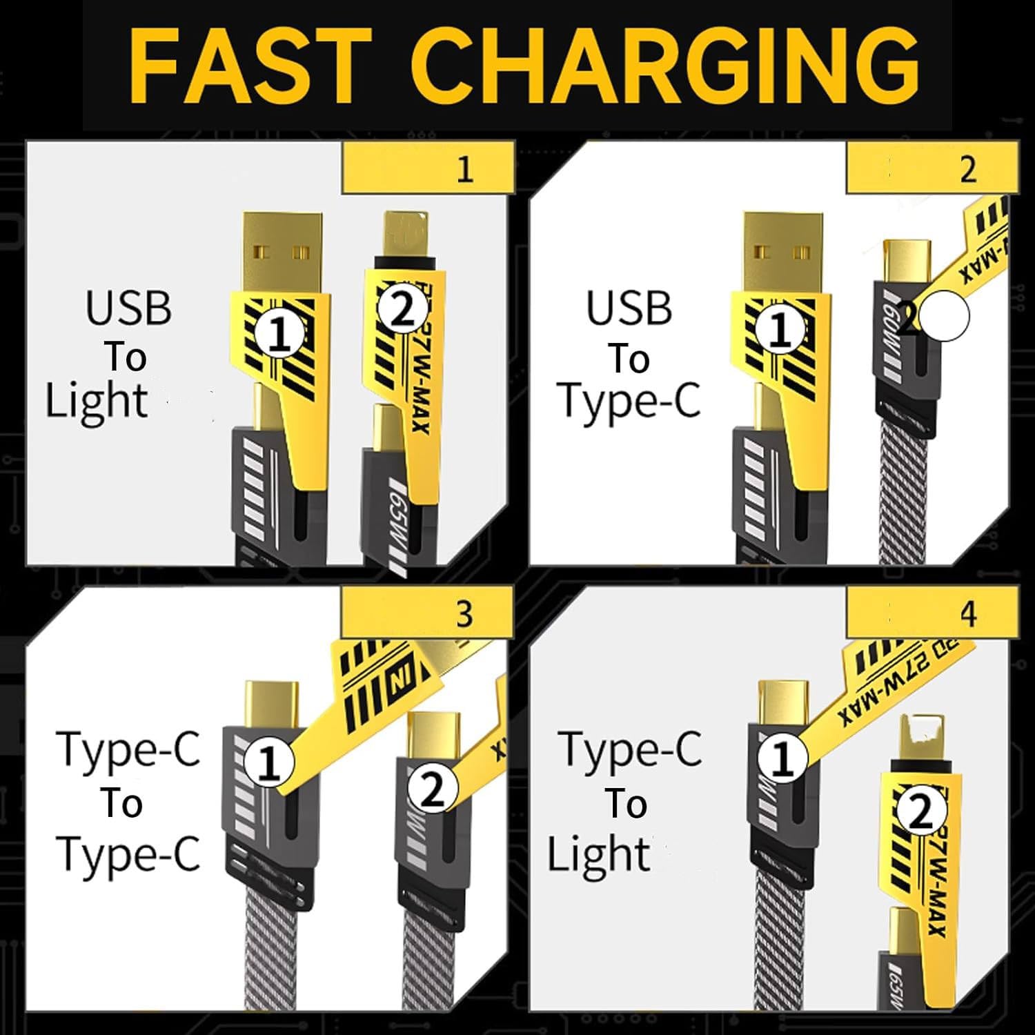 4-in-1 Multi USB Charging Cable – USB-C to USB-C, USB-C to Lightning, USB-A to USB-C, USB-A to Lightning