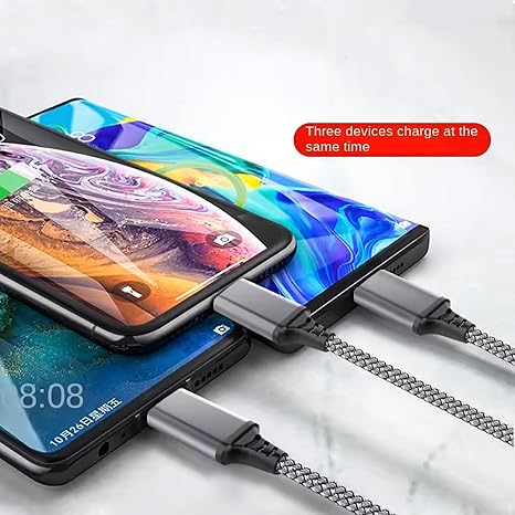 (AZ 555 )3 In 1 Fast Charging Cable Cord For iPhone Micro USB Type C Charger Cable Multi Port Multiple Usb Charging Wire Line (random color)