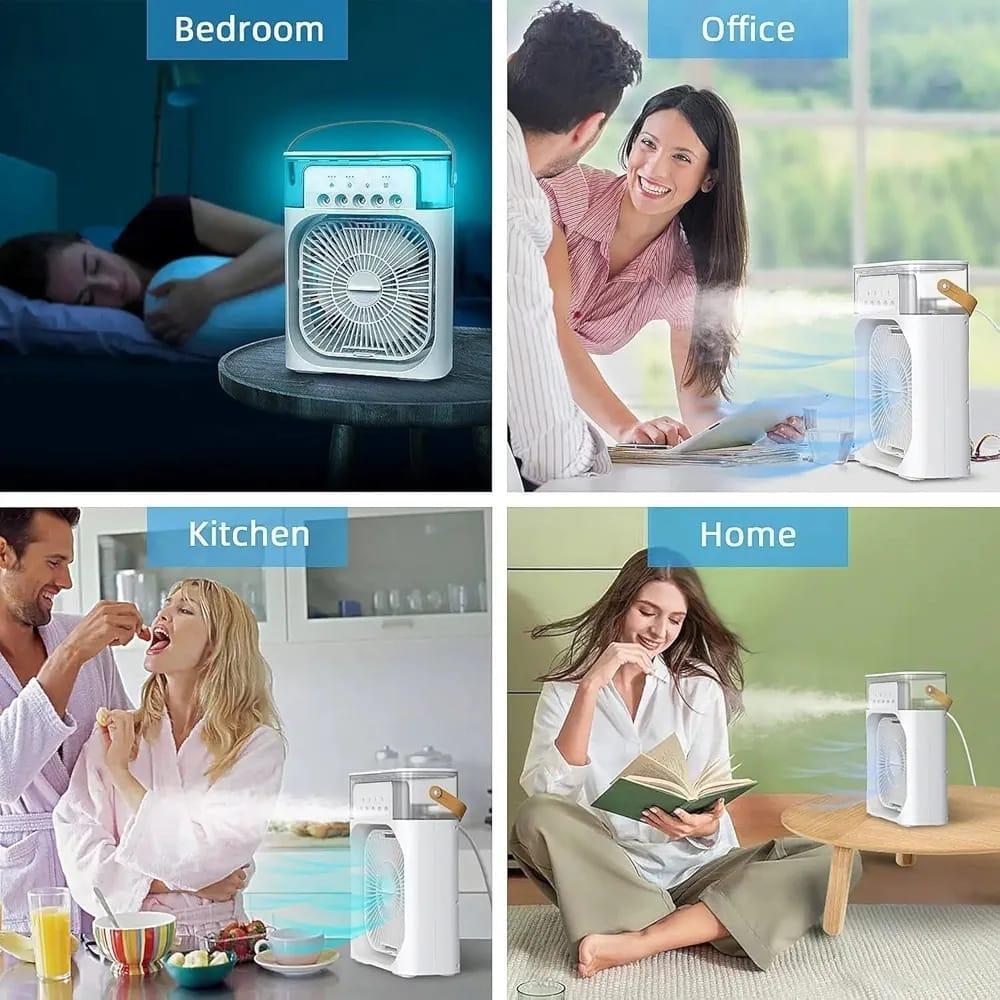 Multi-Function Portable Desktop Air Cooler Fan – High-Velocity Cooling with LED Lighting, Adjustable Speed, and Built-in Humidifier Mist (Size 10 Inch)