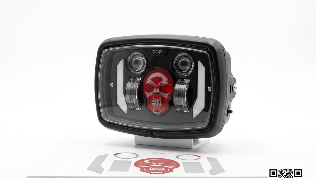 Premium Skull Headlamp for Honda CD70 & CG125 – Aggressive Red Skull DRL with Dual LED Projectors
