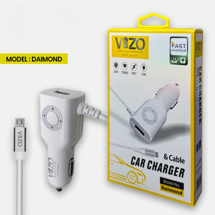 Diamond Car Charger with Built-in Micro Cable &amp; LED Light