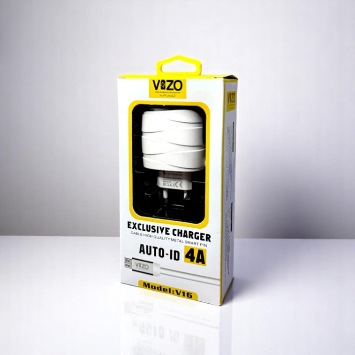 Vizo V16-Type-C – 4A Smart Fast Charger (3 USB Ports + Built-in Type-C Cable)