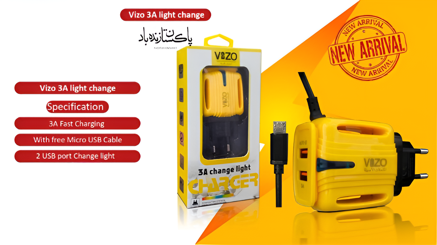 3A Light Change Charger with 2 USB Ports &amp; Built-in Micro USB Cable