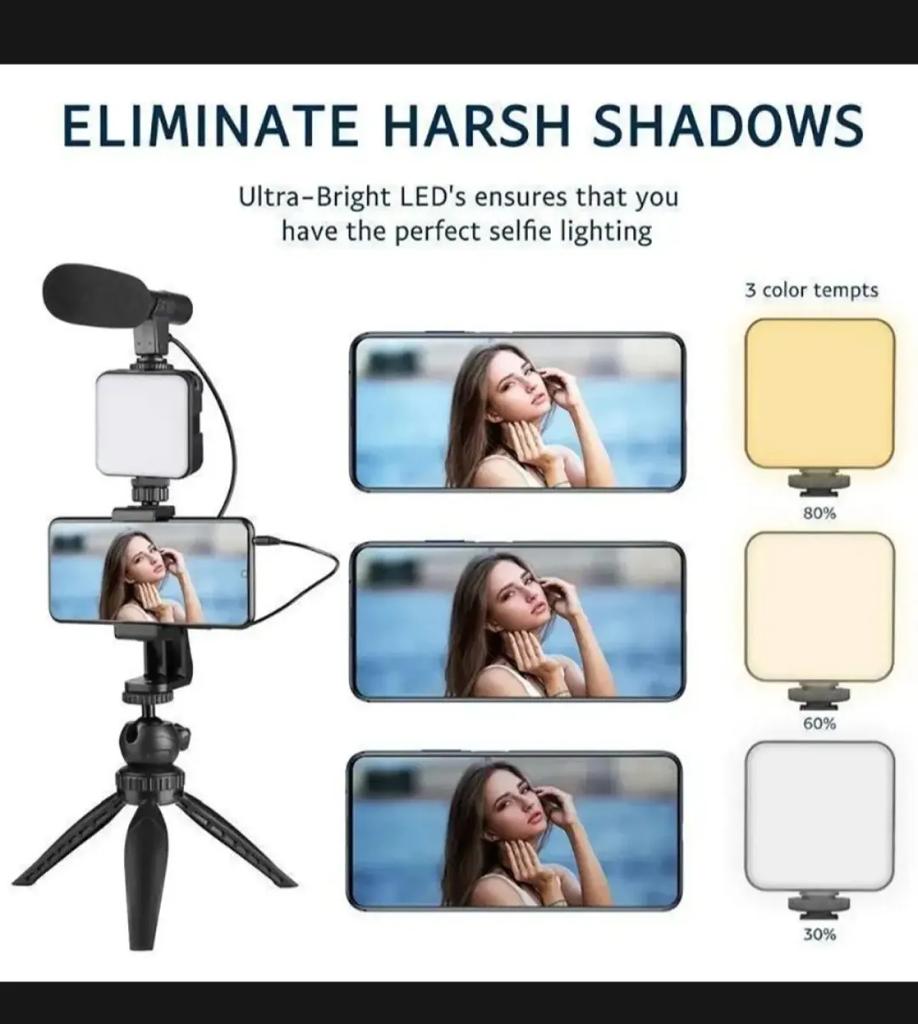 Ay-49 Video Making Kit Vlogging Tripod Triple Band Light With Bluetooth Remote