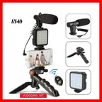 Ay-49 Video Making Kit Vlogging Tripod Triple Band Light With Bluetooth Remote