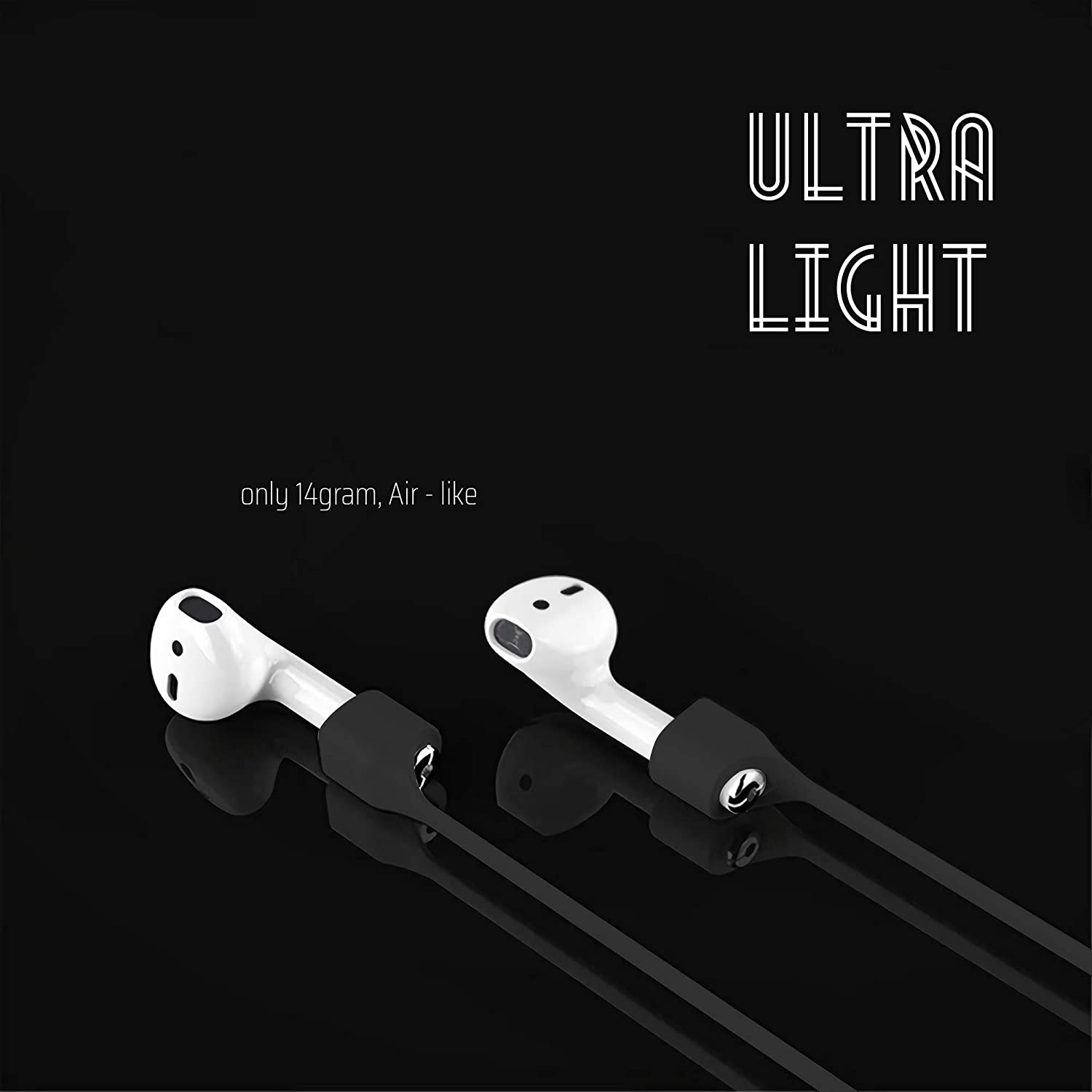 (Combo deal 1 Black x 1 White ) Anti Lost Silicone Earphone Rope Holder Cable For AirPods Strap Wireless Bluetooth Headphone Neck Strap Cord String 55CM