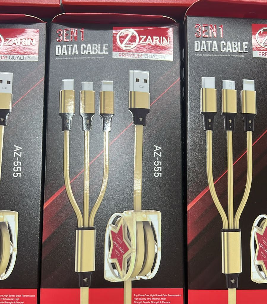 (AZ 555 )3 In 1 Fast Charging Cable Cord For iPhone Micro USB Type C Charger Cable Multi Port Multiple Usb Charging Wire Line (random color)