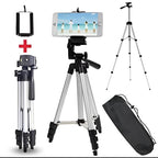 Pack Of 03 3.5 Feet Adjustable Tripod Stand for Mobile Phones and Cameras with Mobile Holder, Portable DSLR Stand for Vlogging, Universal Silver Model 3110 and Bag