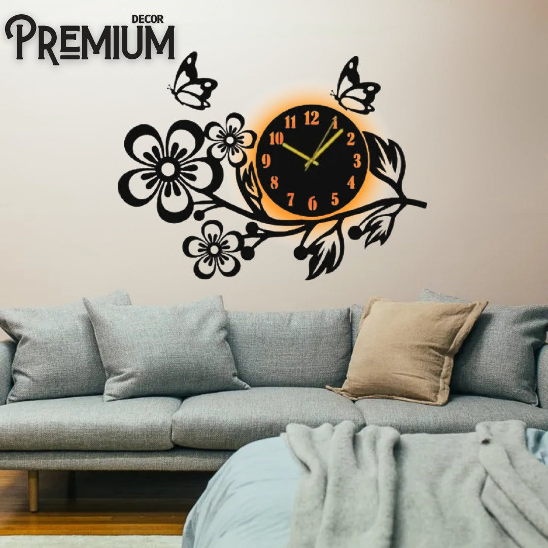 3d wooden Flower wall clock Wall decor for home Wall Decoration attractive Wooden Wall Art - With Light