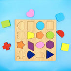 Colorful Geometric Shapes Wooden Cognitive Board Puzzle – Educational Learning Toy for Kids (1–3 Years, Safe &amp; Durable)