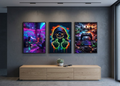 Neon Gaming & Urban Street Art Wooden Wall Frame Set