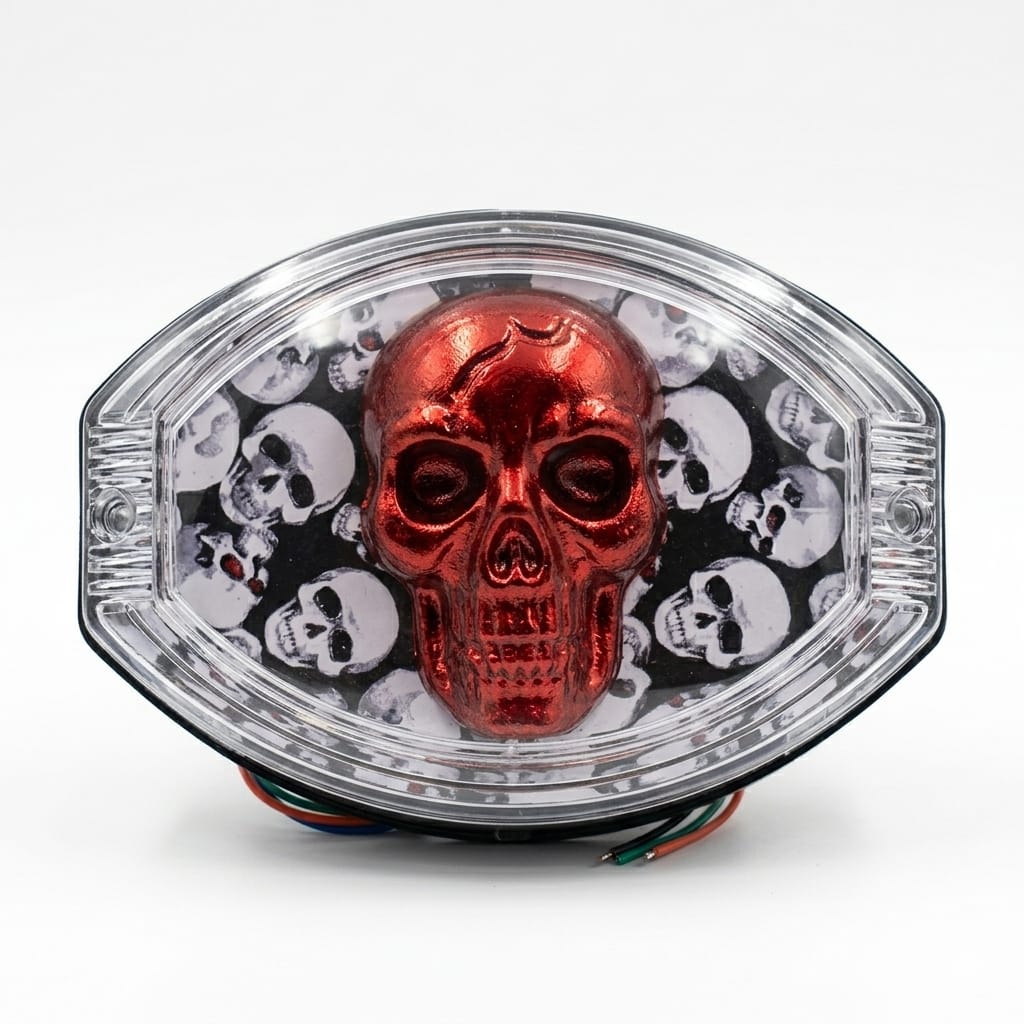 Universal 125cc Motorcycle LED Skull Tail Light – Multi-Color Fancy Rear Back Light for Bikes