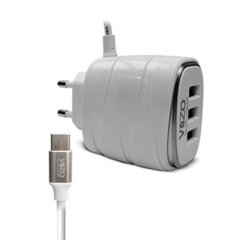 Vizo V16-Type-C – 4A Smart Fast Charger (3 USB Ports + Built-in Type-C Cable)